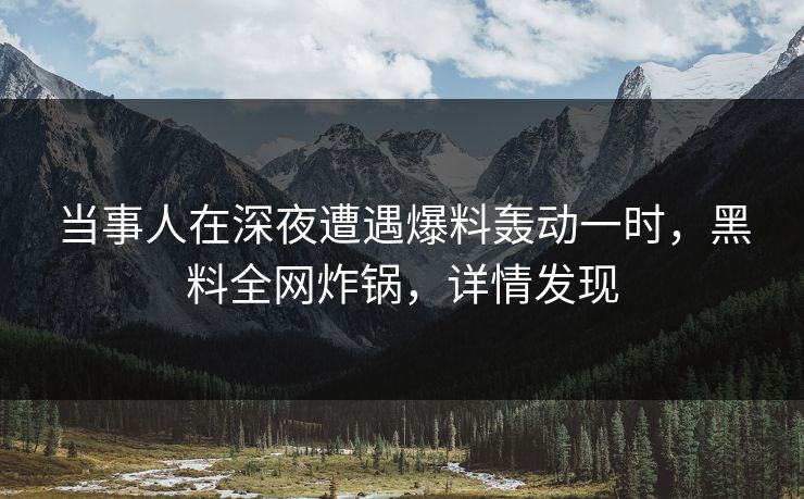 当事人在深夜遭遇爆料轰动一时,黑料全网炸锅,详情发现 当事人在深夜遭遇爆料轰动一时,黑料全网炸锅,详情发现