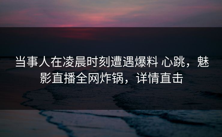 当事人在凌晨时刻遭遇爆料 心跳，魅影直播全网炸锅，详情直击